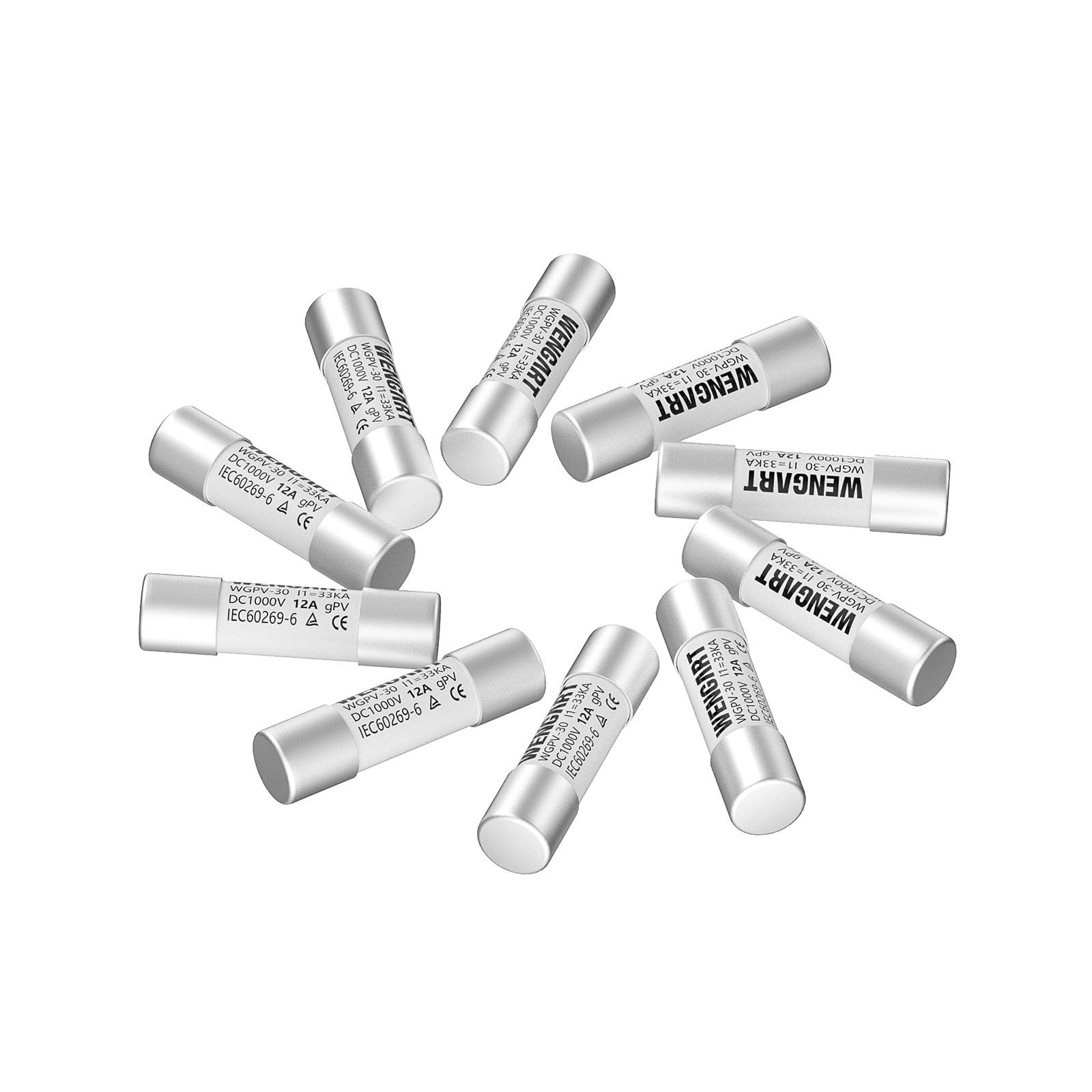 10 Pcs Solar Fuses DC1000V 12Amp 10x38mm Fast Photovoltaic Fuses Solar