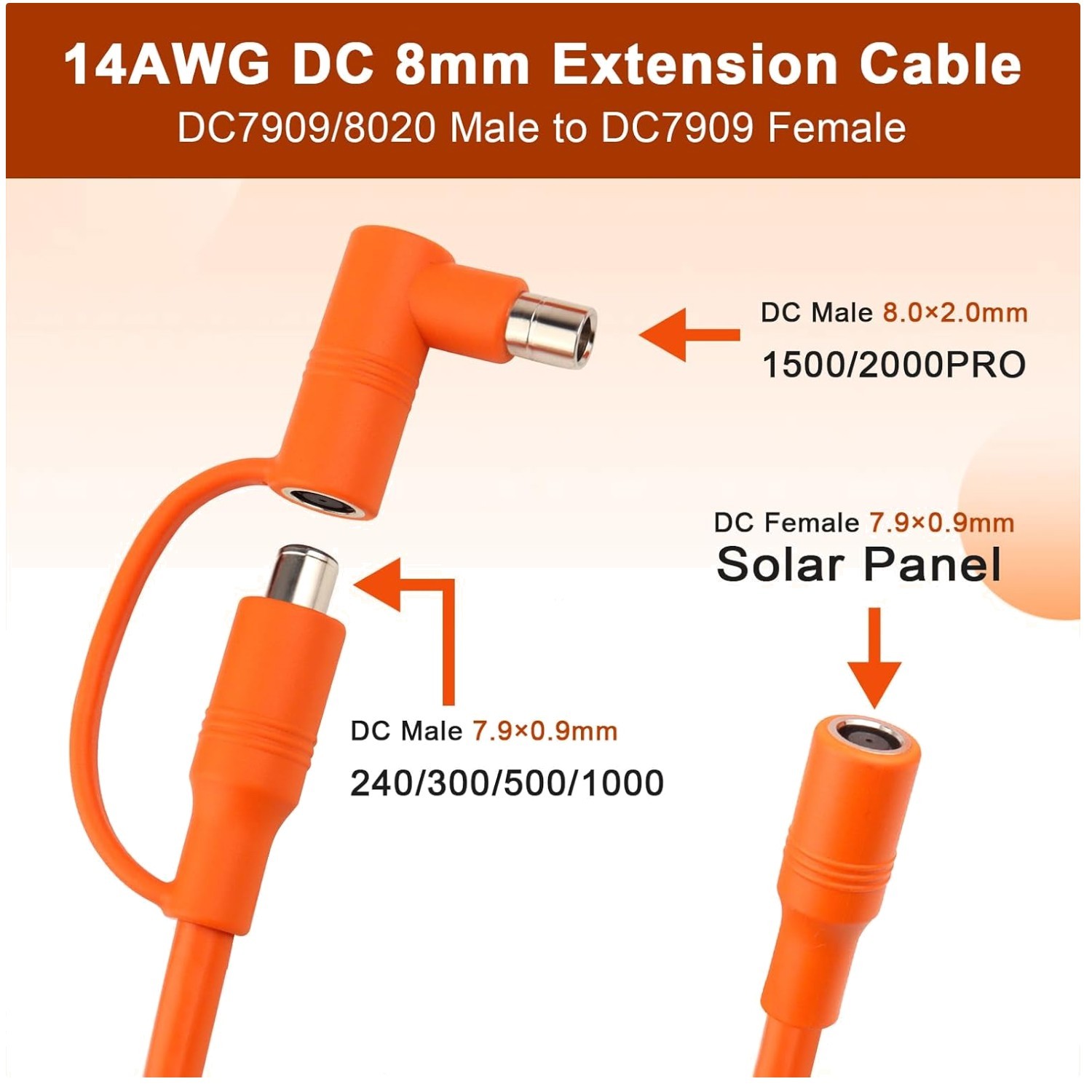 DC7909 to DC8020 Adapter Solar Panel Extension Cord – 30ft