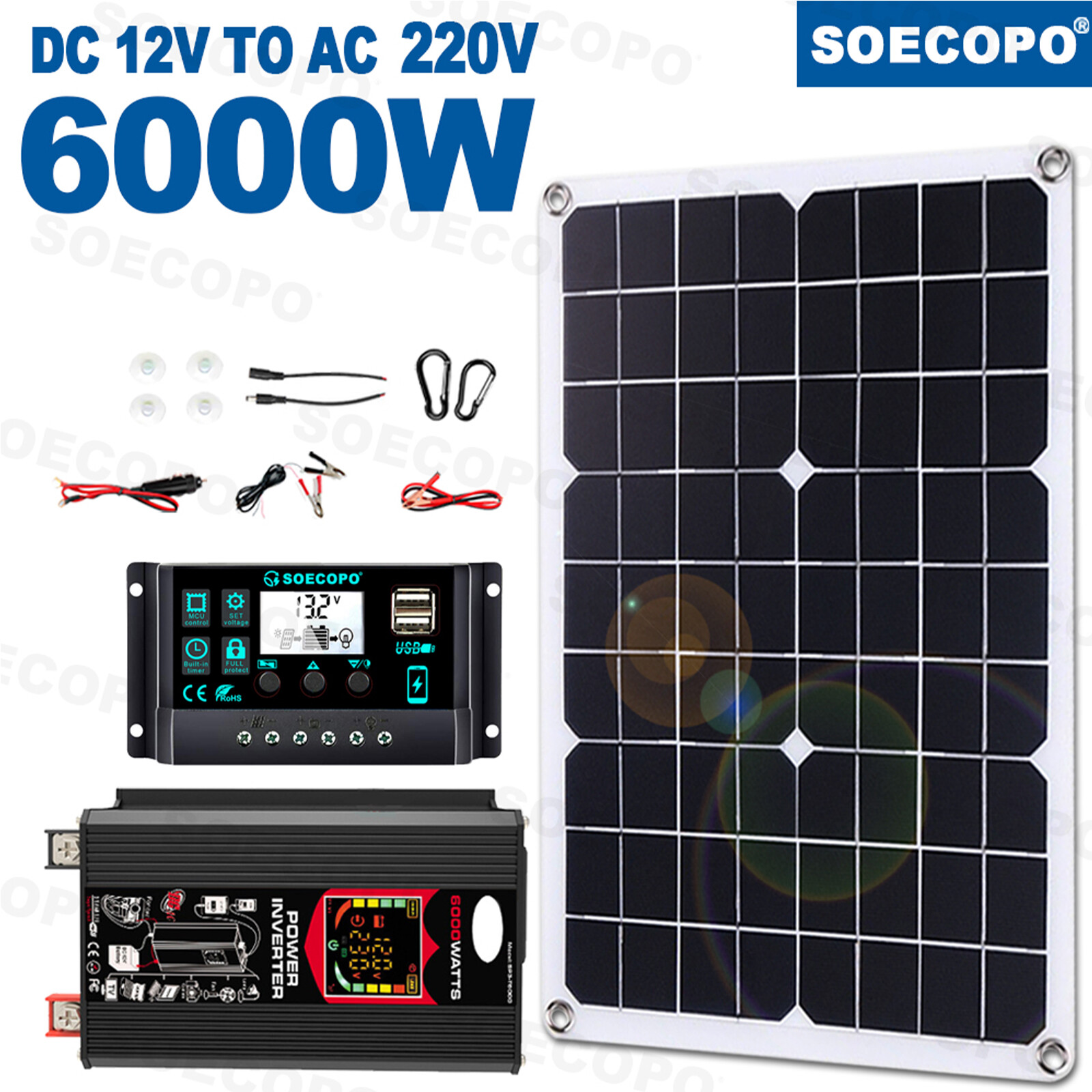 6000W 100A 220V Solar Panel Kit Complete Solar Power Generator Home Grid Syste