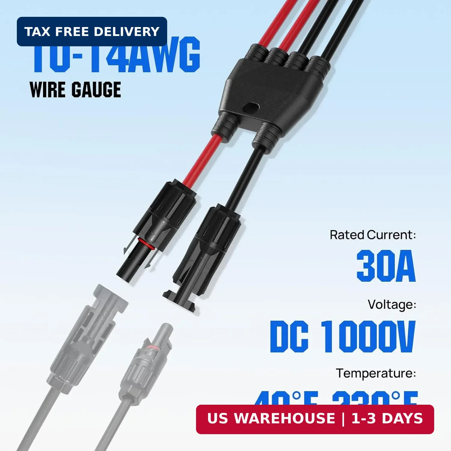 ECO-WORTHY Integrated Solar Connector 2-4 Y Branch Parallel PV Adapter Cable Wir