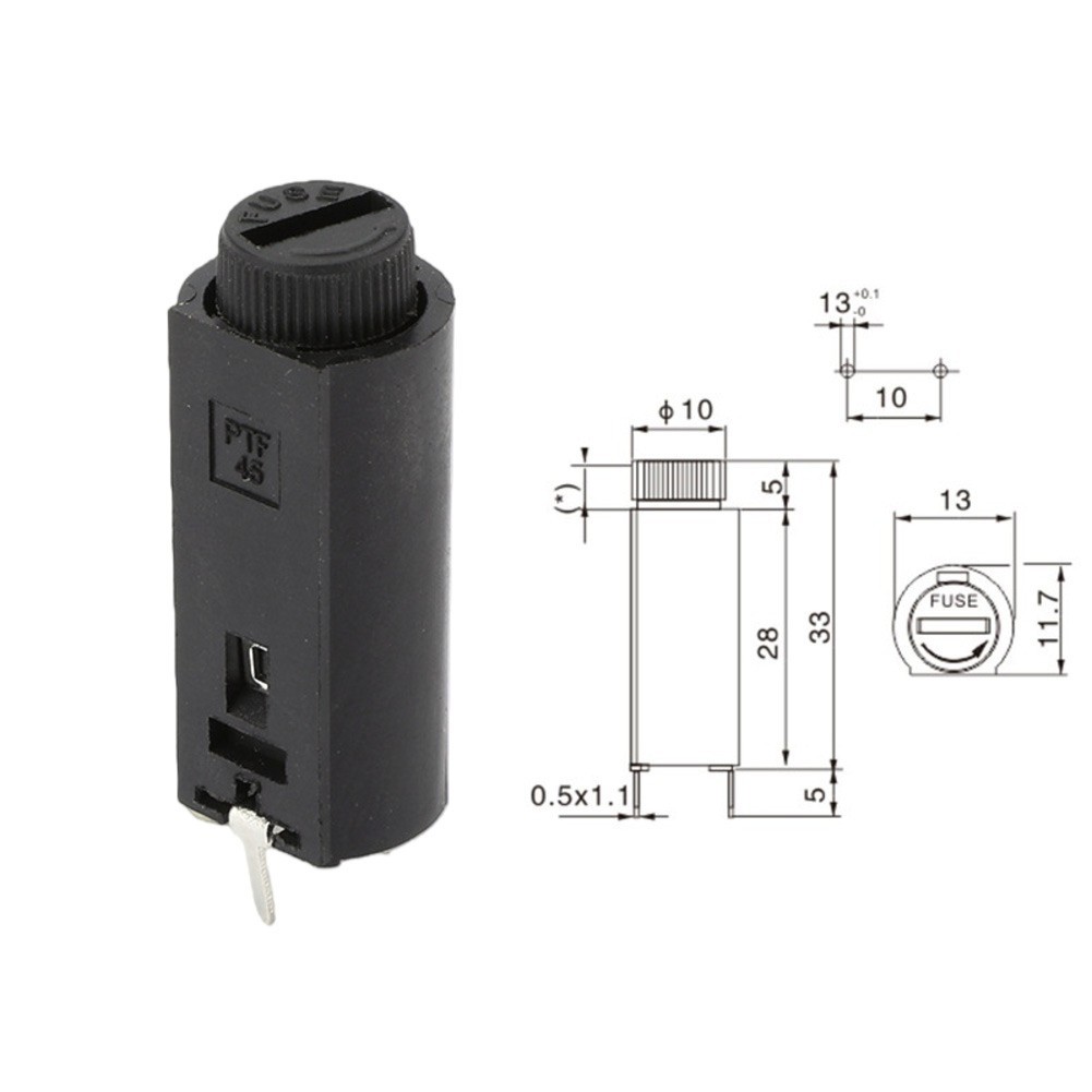 Fuse Holder Vertical Mount 5 X 20 Mm Fuse 250 V 10 A Plastic PTB Housing