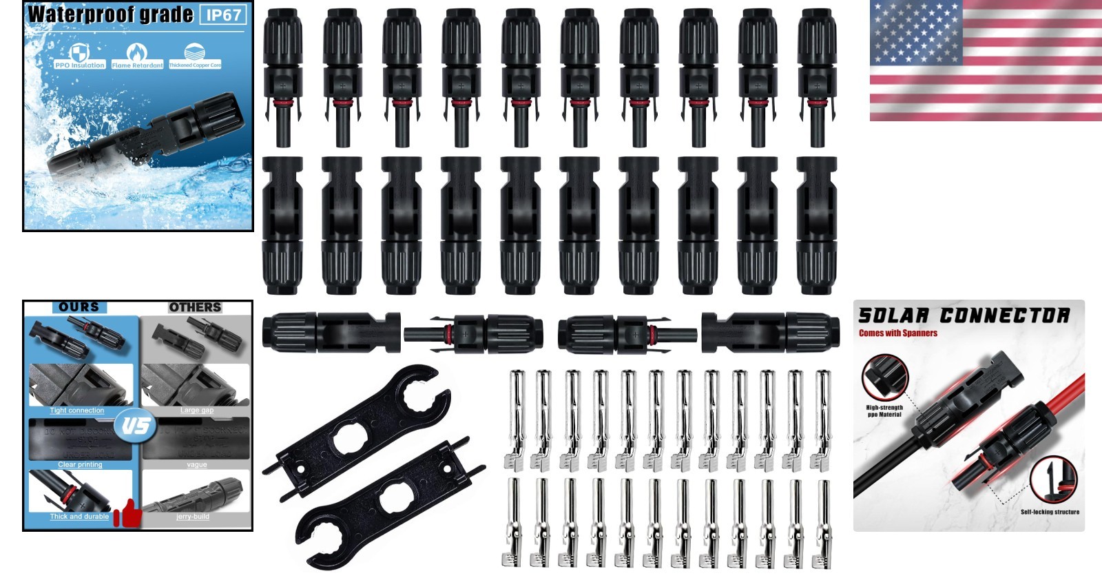 Comprehensive 24 PCS Solar Connector Set with 2 Spanners – Optimal for Any Setup