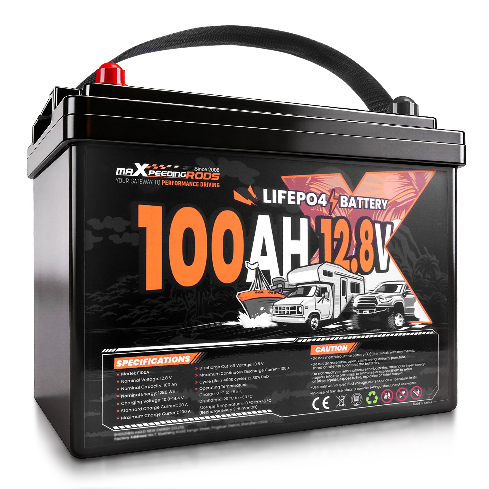 Marine Grade 12V 100Ah Lithium Battery for Boat RV, BMS, Expandable System