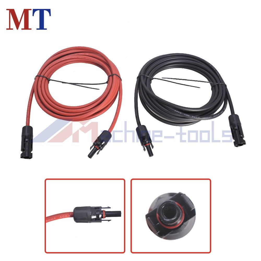 1 Pair 20FT Black + Red 6mm²/10AWG Solar Panel Extension Cable Wire Connector