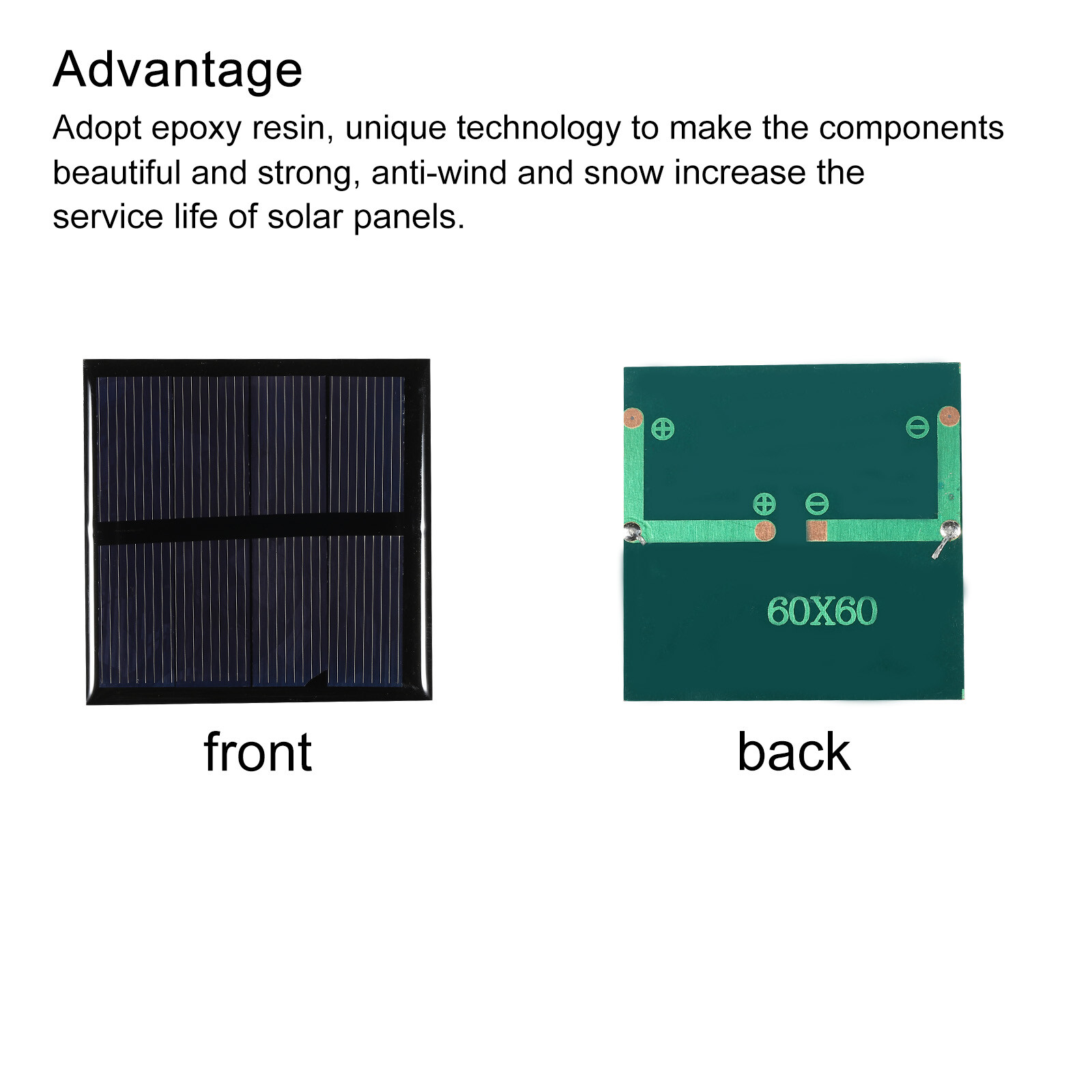 Mini Solar Panel Cell 2V 150mA 0.3W 60mm x 60mm for DIY Project Pack of 5
