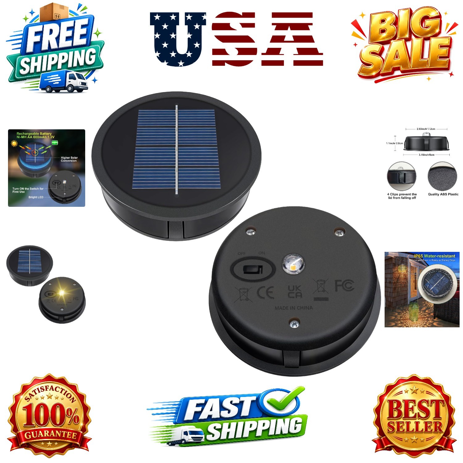 AA 600mAh Solar Lights Replacement Top Parts, Solar Panel for Outdoor Garden …