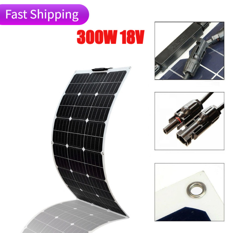 300W Watt Flexible 18V Mono Solar Panel Home RV Rooftop Camping Off-Grid Power