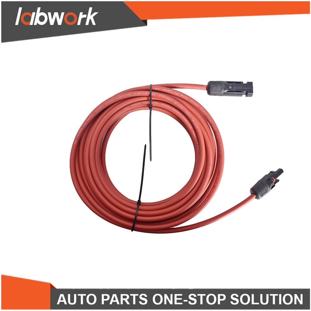 Labwork Black + Red Solar Panel Extension Cable Wire Connector 1 Pair 12/10 AWG