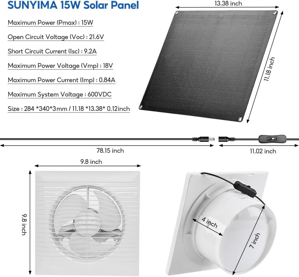 Solar Powered Exhaust Fan, 15W Weatherproof Solar Panel with 8 Inch Solar Exh…