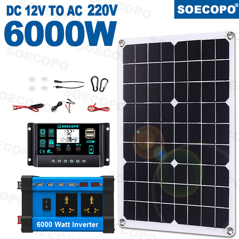 6000W Solar Panel Set Solar Power Inverter Generator Home 100A 110V Grid Syste6C