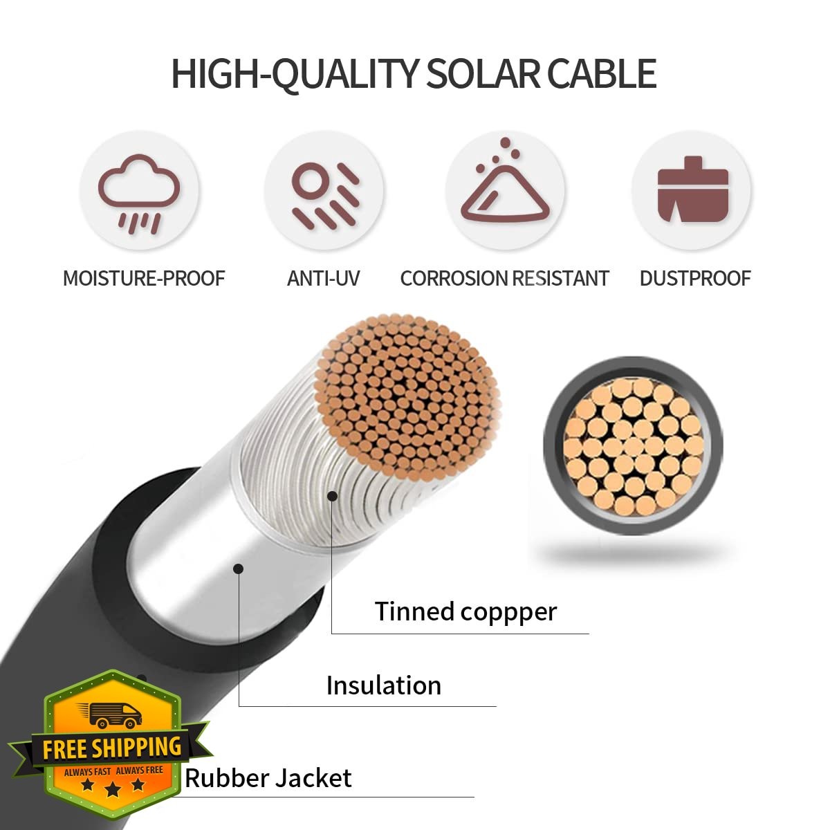 ELFCULB Solar Extension Cable 30FT 10AWG Black Red