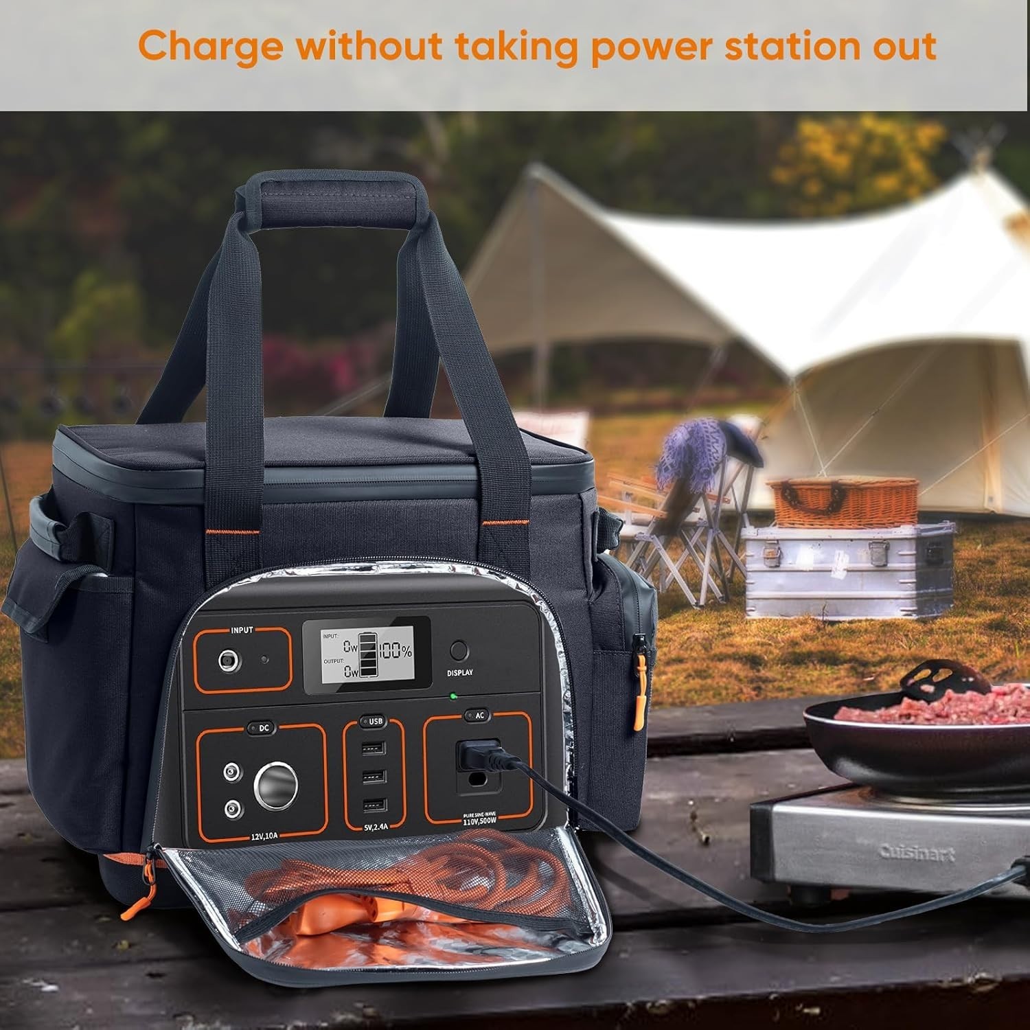 Travel-Ready Jackery 500 Case with Waterproof Base and Accessory Pockets