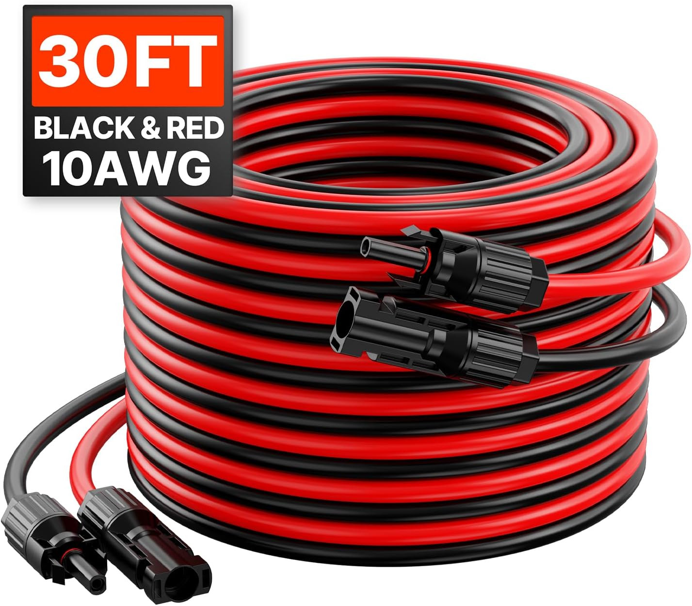 30FT Solar Panel Extension Cable, 10AWG Solar Extension Cable Wire with Female &