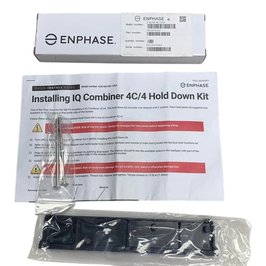 New Enphase IQ Combiner 4C/4 Hold Down Kit X-IQ-NA-HD-125A Plastic Bar Screws