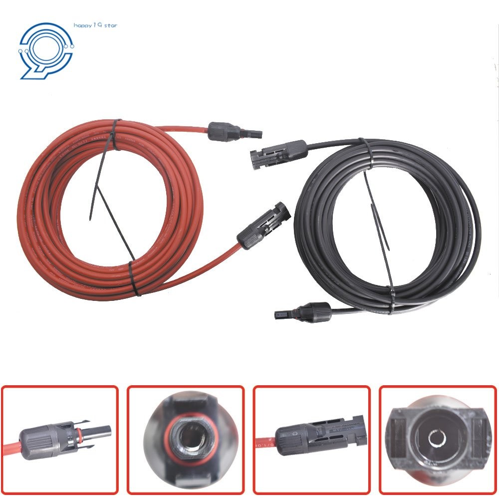 12 AWG Solar Panel Extension Cable Wire Connector 1 Pair 20ft Black + Red