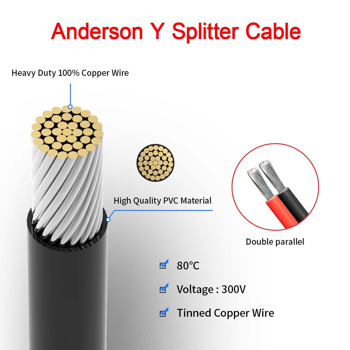 ELFCULB Anderson Y Splitter Cable,12Awg Solar Charging Splitter Cable Solar Pane