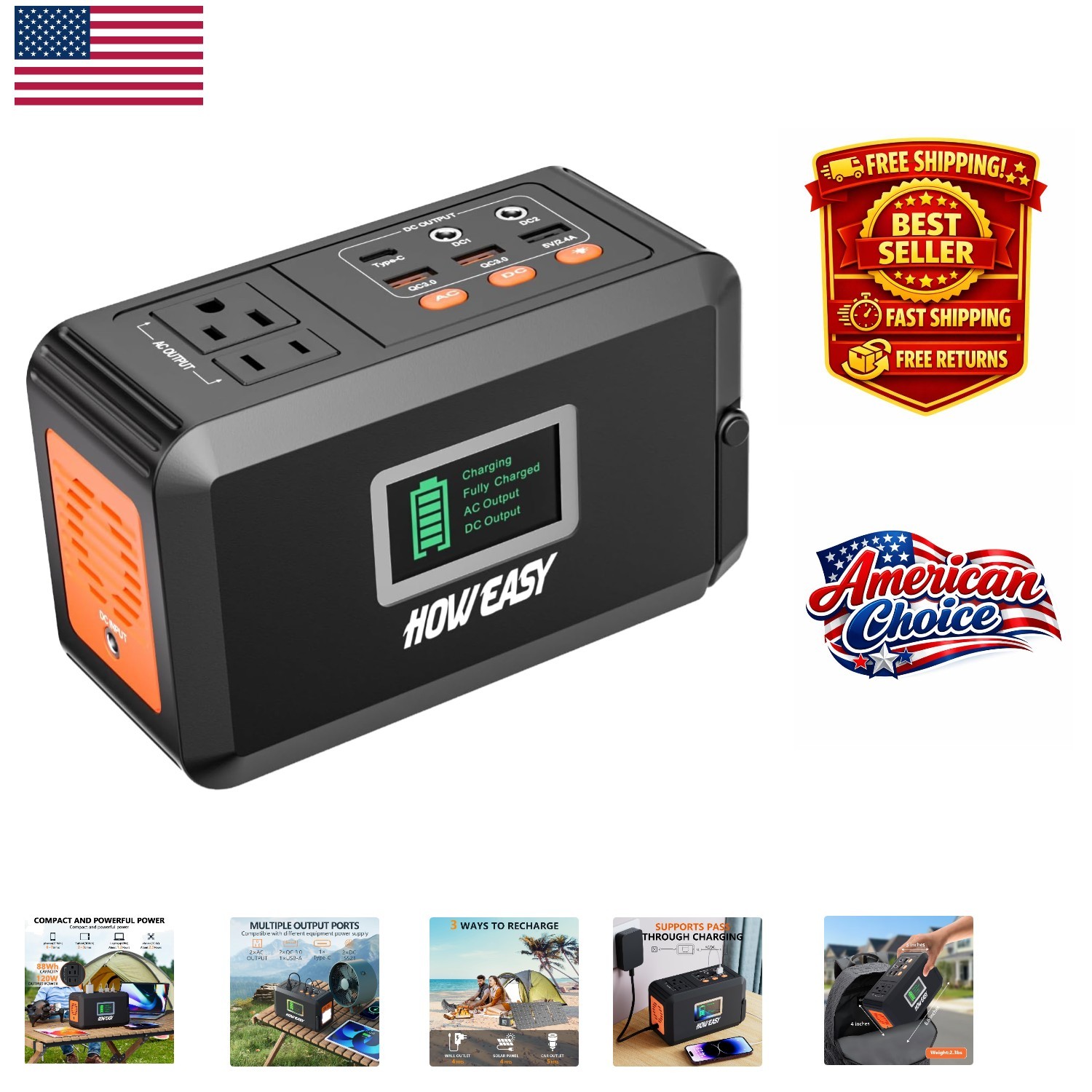 Portable 88Wh Power Station: Peak 120W for Reliable Outdoor Lighting & Power