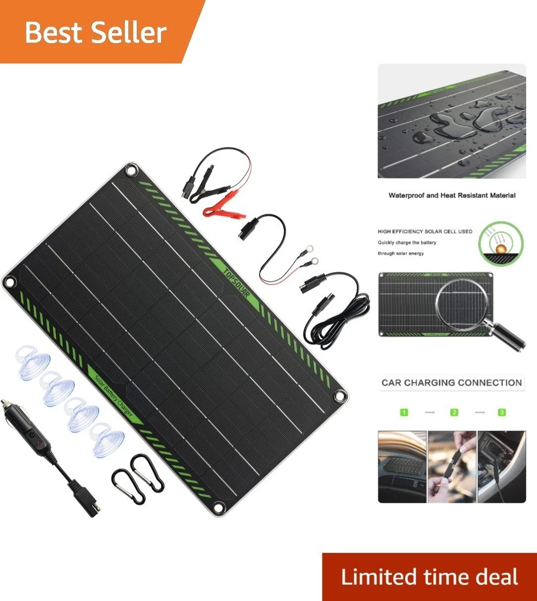 All-in-One 10 Watt Solar Battery Maintainer with Connectors