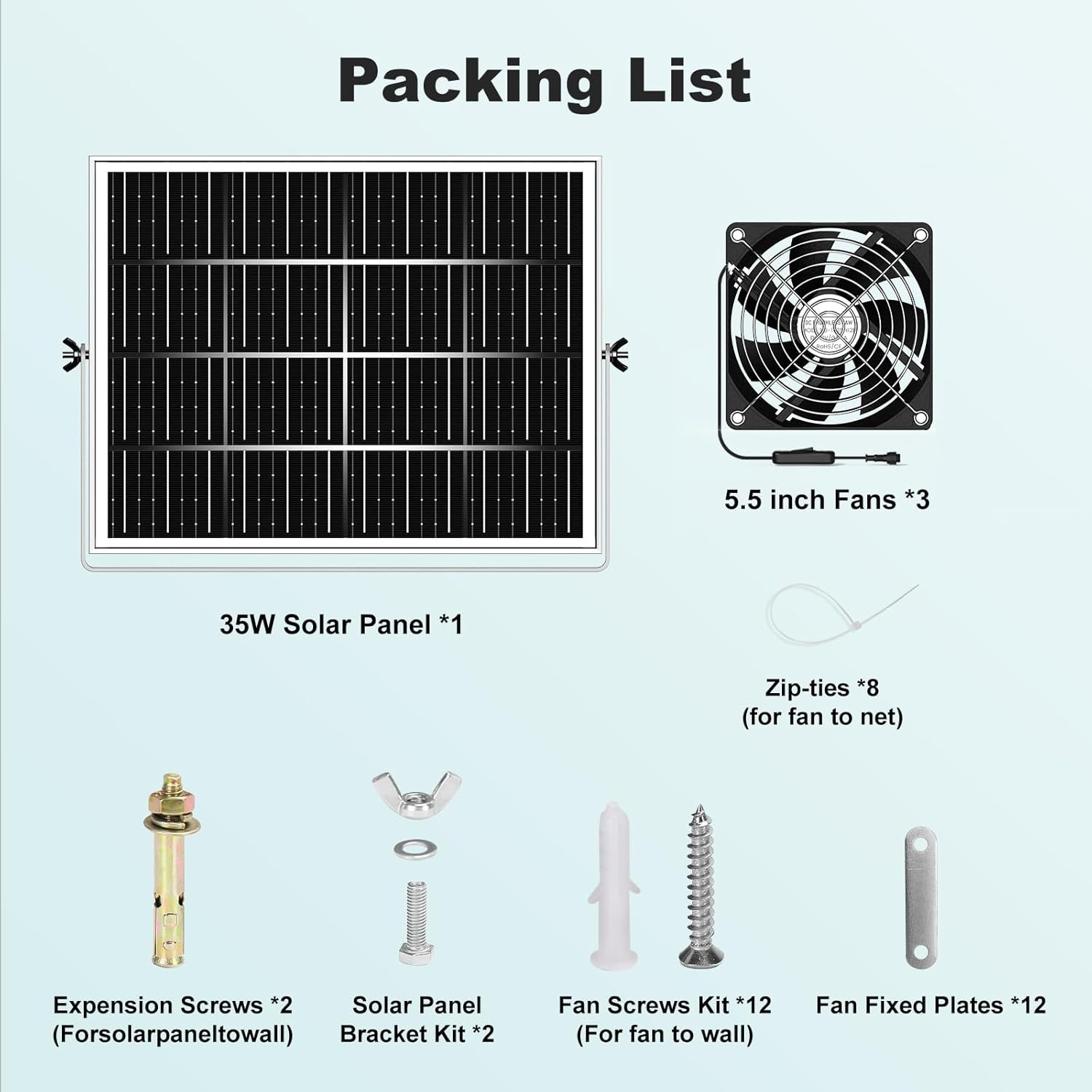 Solar Powered Fan Kit 35W Waterproof Triple Fan Exhaust Greenhouse Chicken Coop