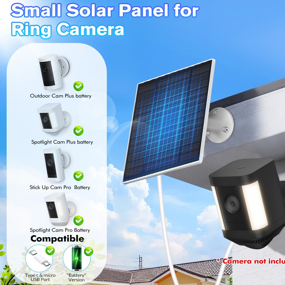 Waterproof Solar Panel Kit 5W 5V W/ Stand For Spotlight Camera Doorbell Charger