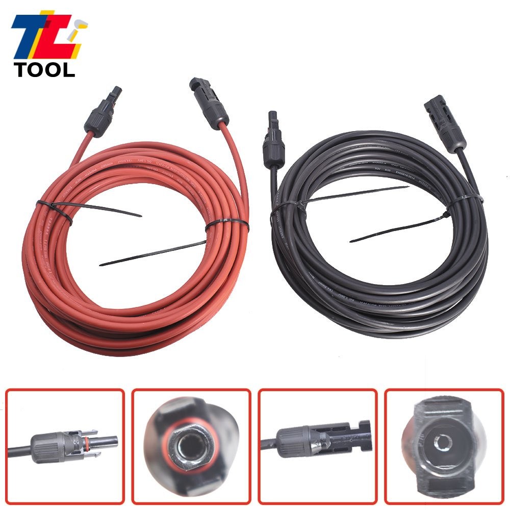 1 Pair 20ft 12AWG Black+Red Solar Panel Extension Cable Wire Connector