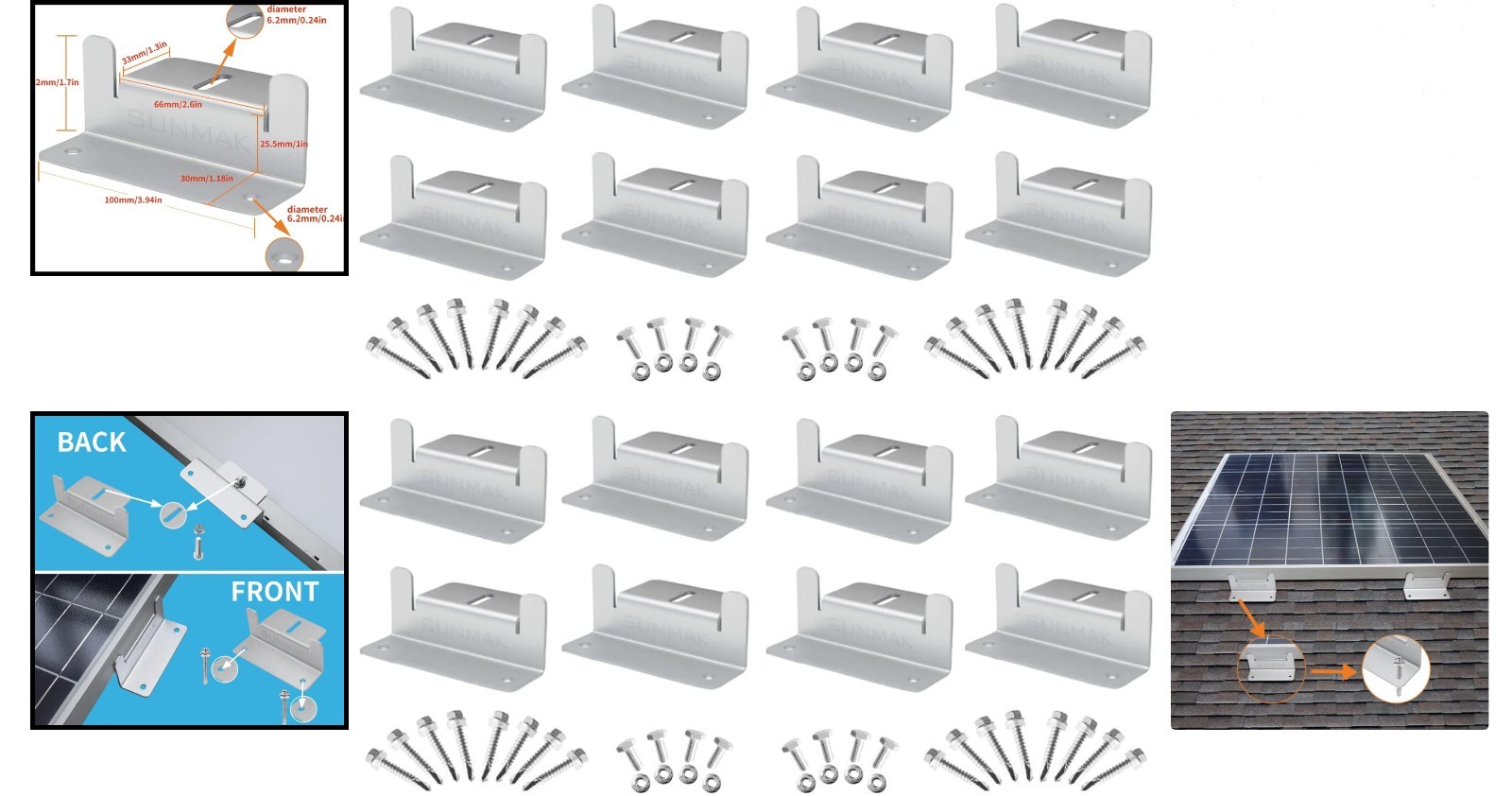 16-Set Lightweight Corrosion-Free Solar Panel Z Brackets for All Off-Grid Needs