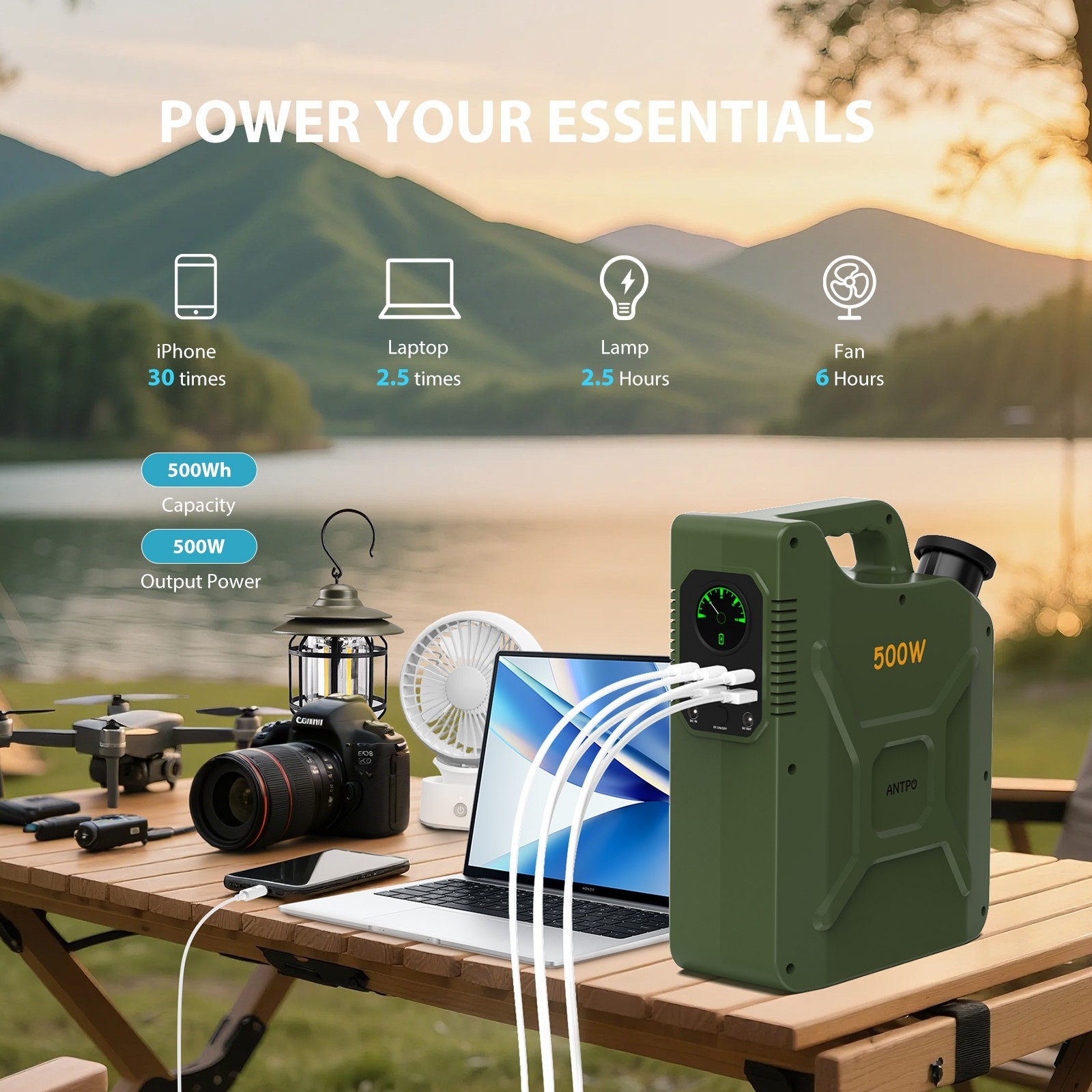 ANTPO 500W Portable Power Station Backup Power Supply Bank for Camping Blackout