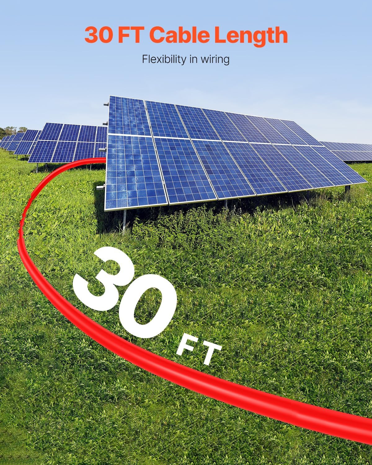 30FT Solar Panel Extension Cable, 10AWG Solar Extension Cable Wire with Female &