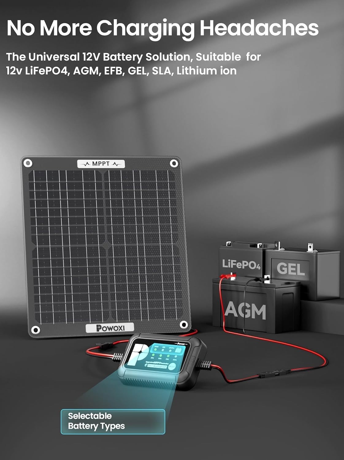 12V Solar Charger with Built-in MPPT & Hands-Free Maintenance – 30W Power