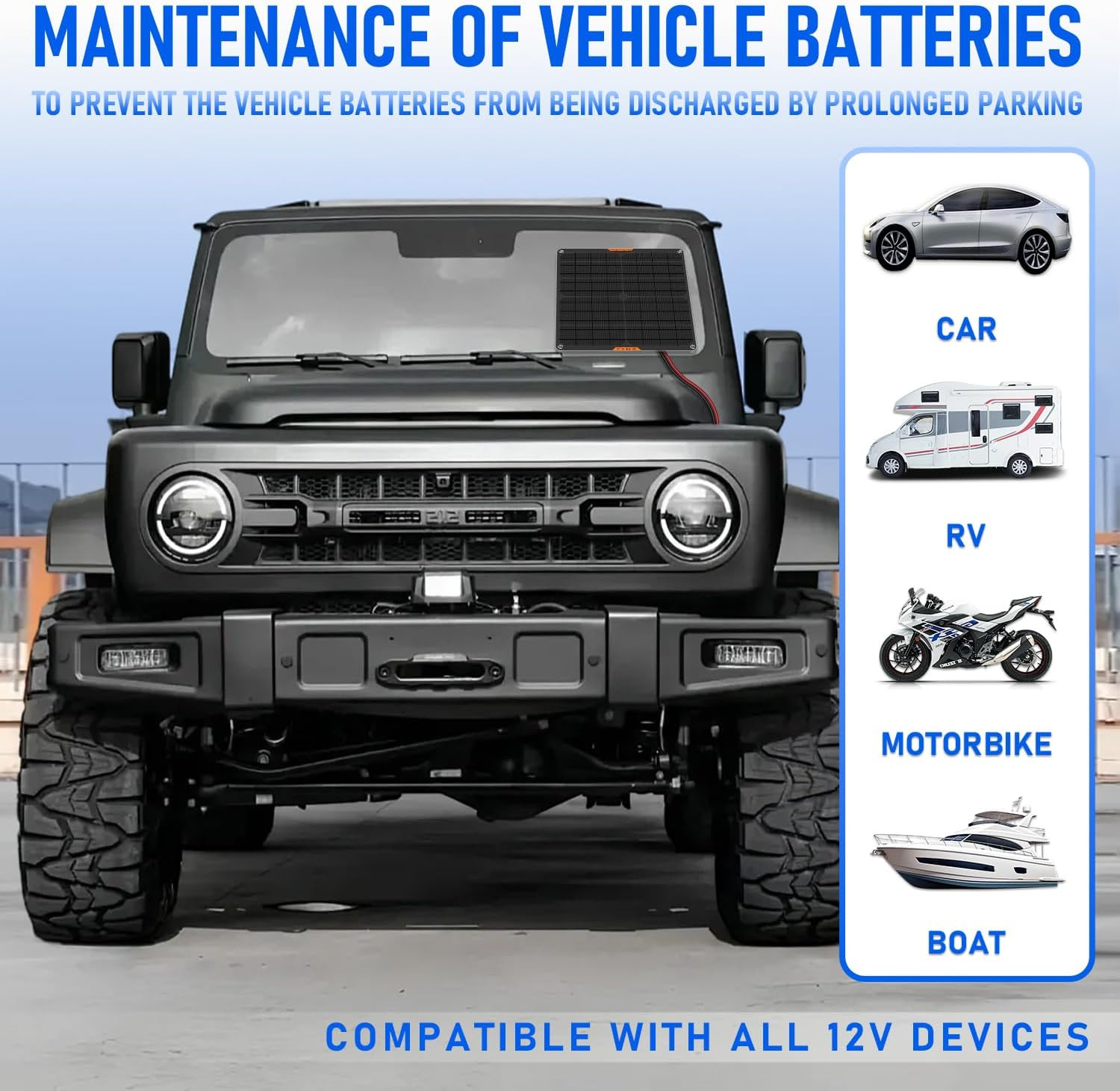 12 Volt 20W Solar Car Battery Charger & Maintainer, Solar Panel Trickle Charger,