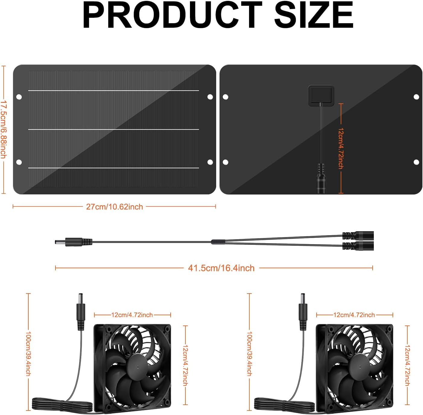 Solar Powered Fan Kit 12.6 Inch IPX7 Weatherproof, 15W Solar Panel with 2 Waterp