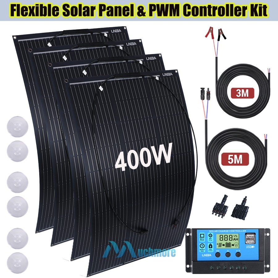 400W 200W 100W Solar Panel Kit Mono Off-Grid 12/24V Home Rooftop RV Charging