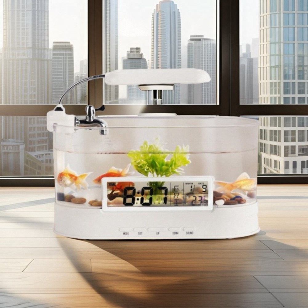 LED Desk Lamp Fish Tank with Smart Alarm Clock and Water Circulation System