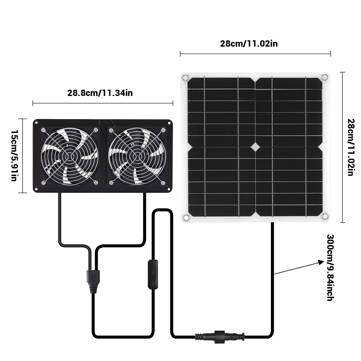 15W Solar Panel Exhaust Fan Double Shutter Ventilation Vent Fan For Pet House