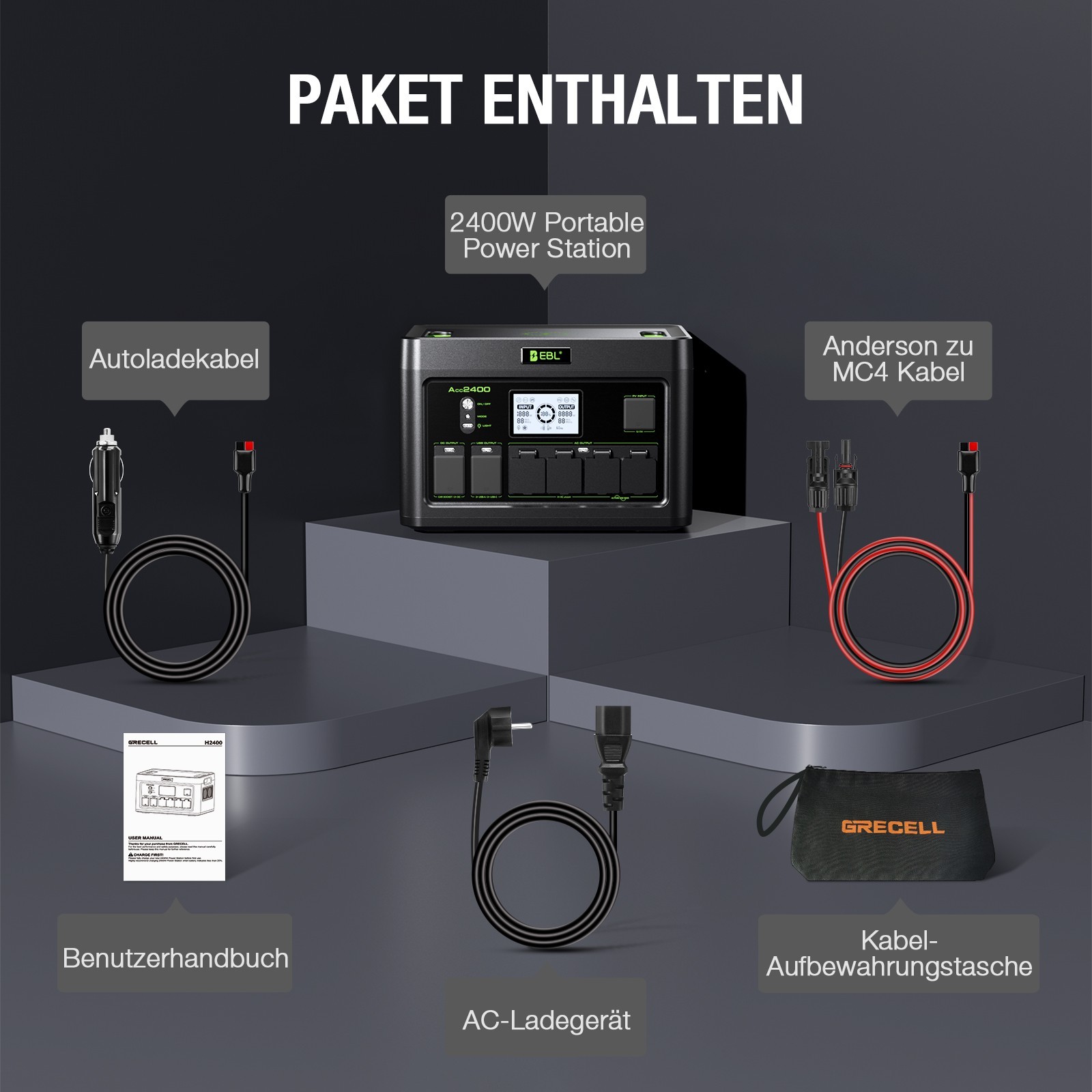 2400W Portable Power Station for Camping, Outdoor, 200W Solar Panel Optional