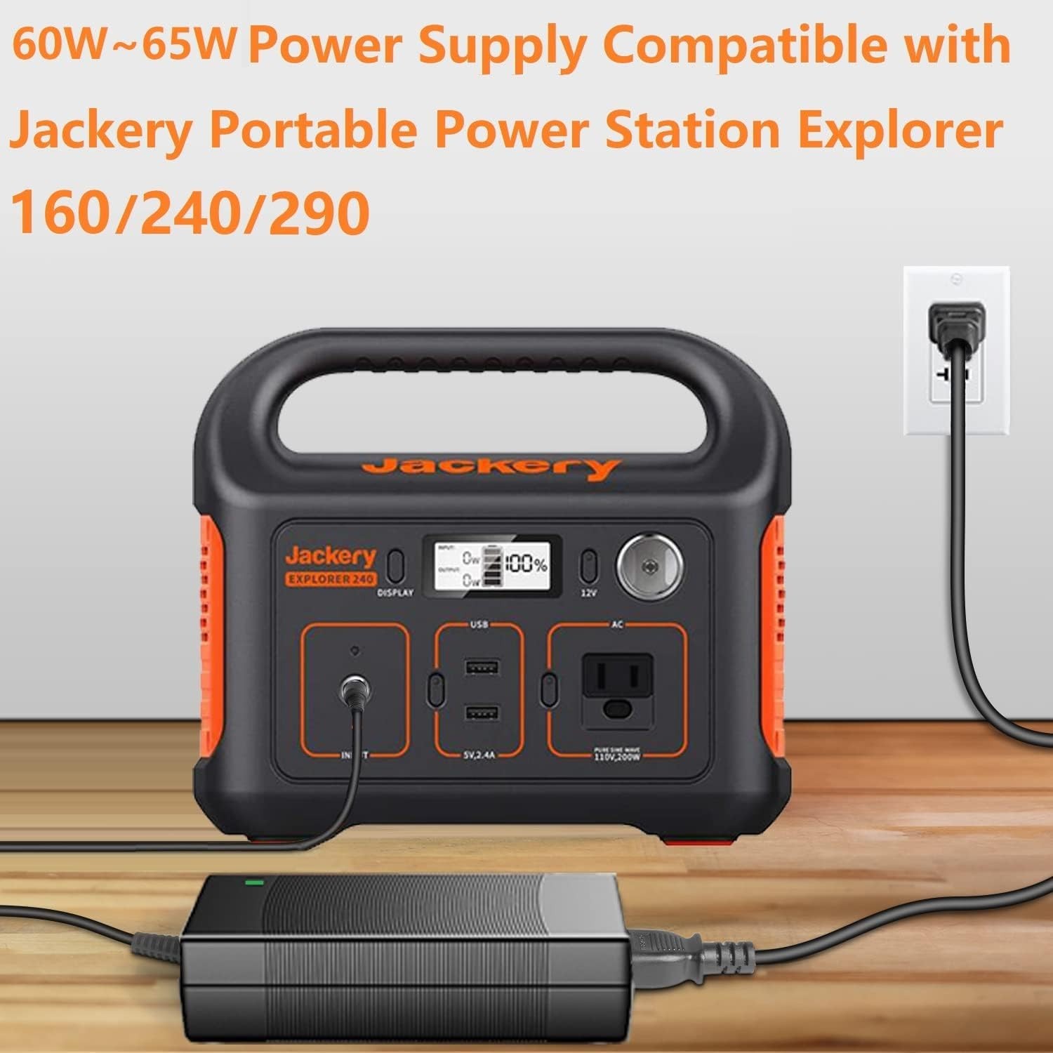 for Jackery 160/240/290 Charger,65W AC Adapter for Jackery Explorer 160/240/2…