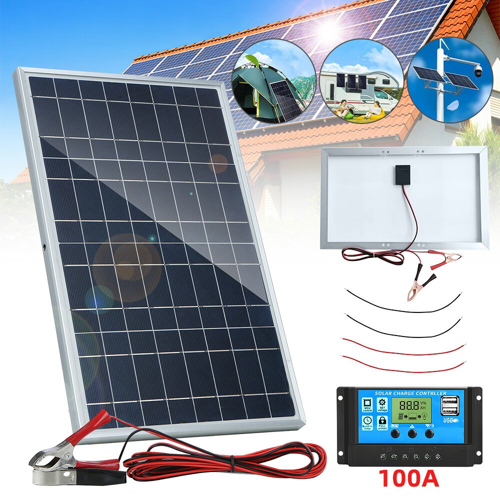 30W Solar Panel Trickle Charger 12V Solar Battery 100A W/ Controller Maintainer