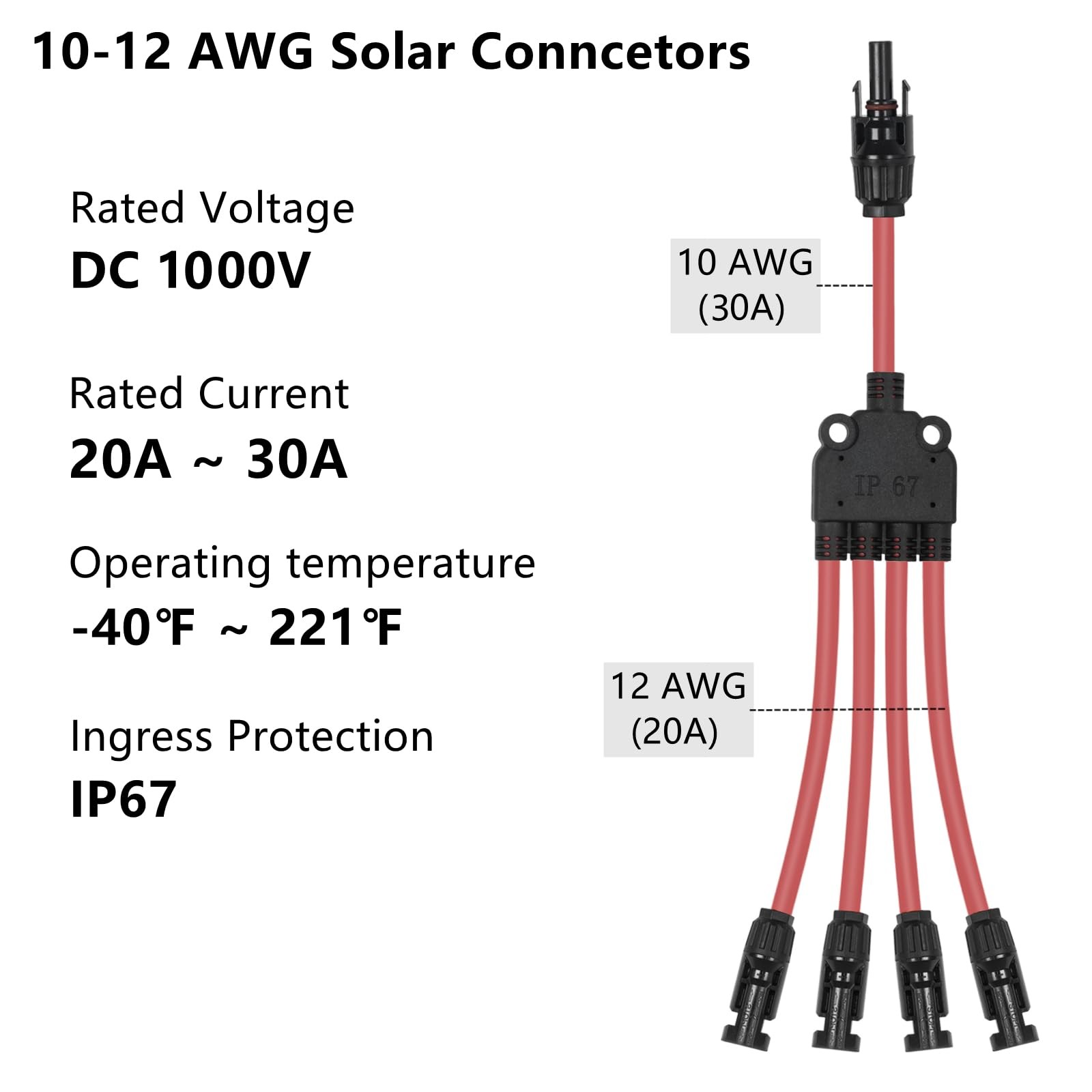 letivay 4 to 1 Solar Panel Connectors Y Branch Universal 10 AWG Solar Connect…