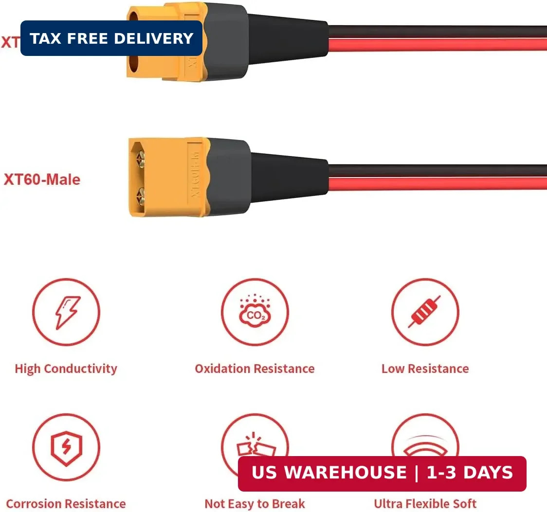 ELFCULB 10AWG 2FT XT60 Extension Cable 2 6 10 20 35 50 75 100FT XT60 Female to M