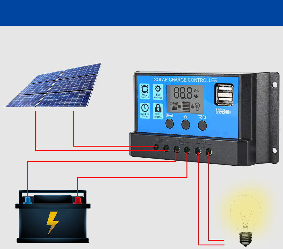 Solar Charge Controller 12V 24V 10A 20A 30A 40A 50A 60A 100A Dual USB Regulator