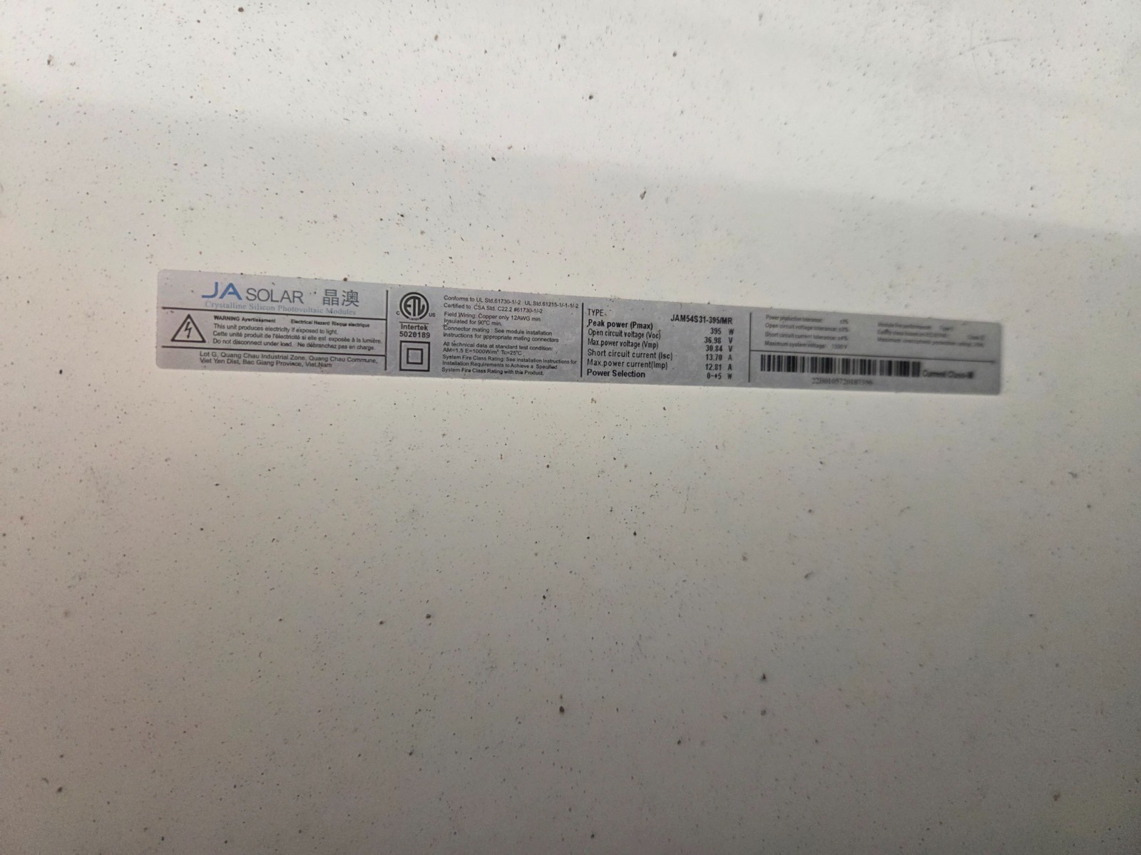 395W JA Solar JAM54S31-395/MR Monocrystalline PRE-OWNED solar modules, panels
