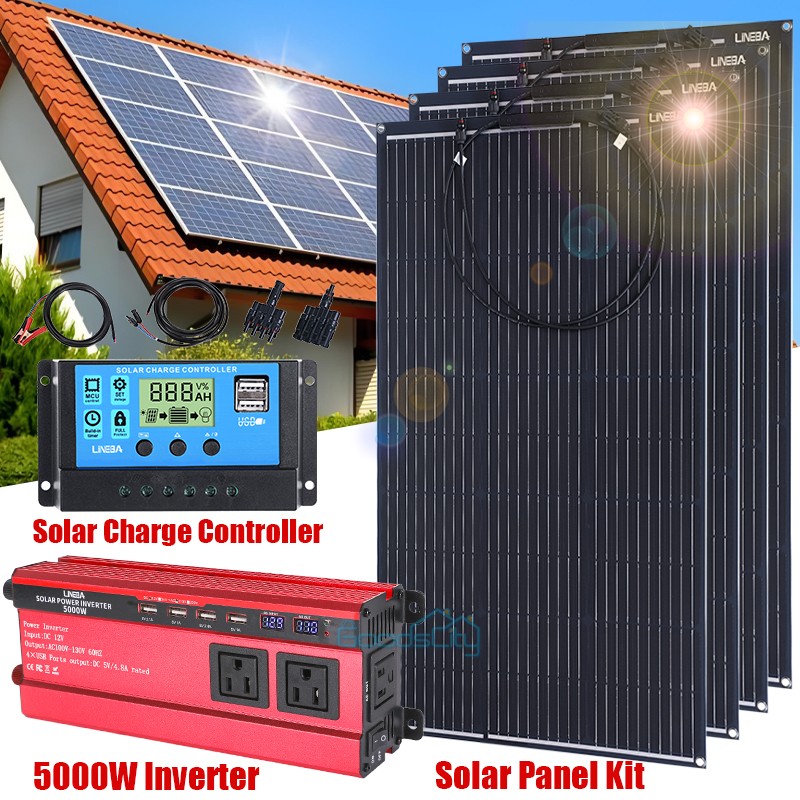5000W Power Inverter Solar Panel Kit Solar Generator Home Off-Grid Solar System