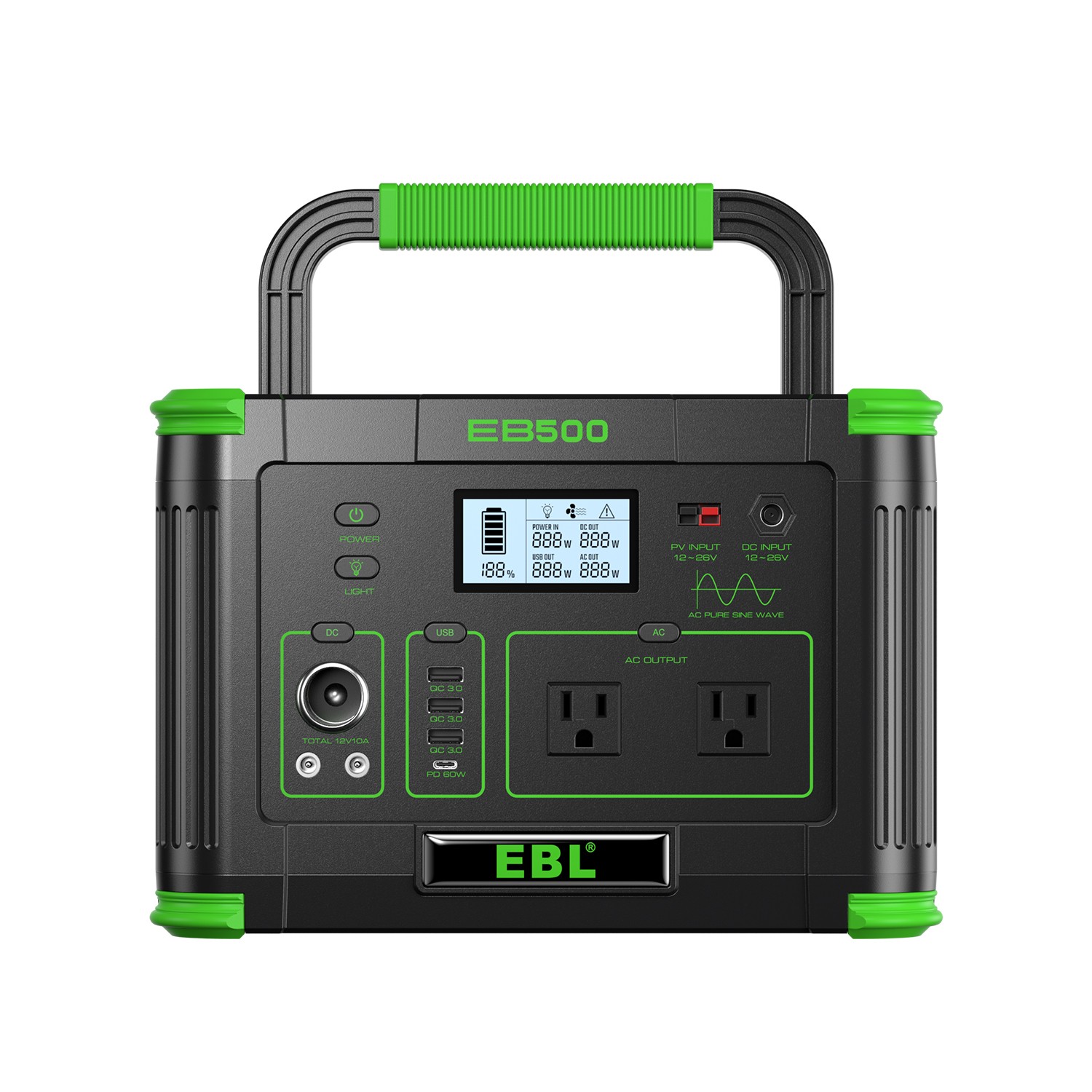500W Portable Power Station 519Wh LiFePo4 Solar RV Camping Backup Battery