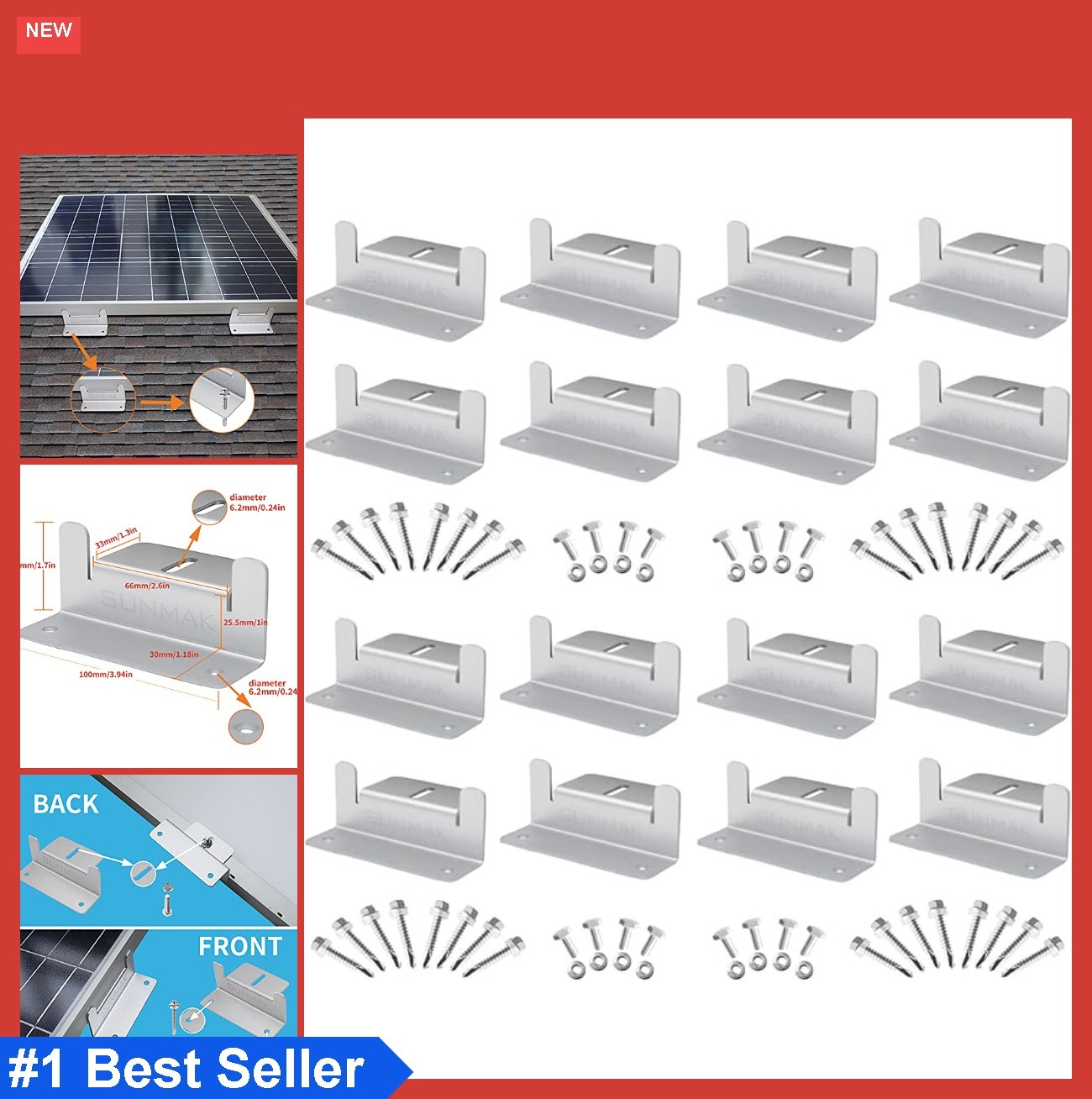 Solar Panel Mounting Z Brackets 16 Piece Aluminum Corrosion Resistant for RV