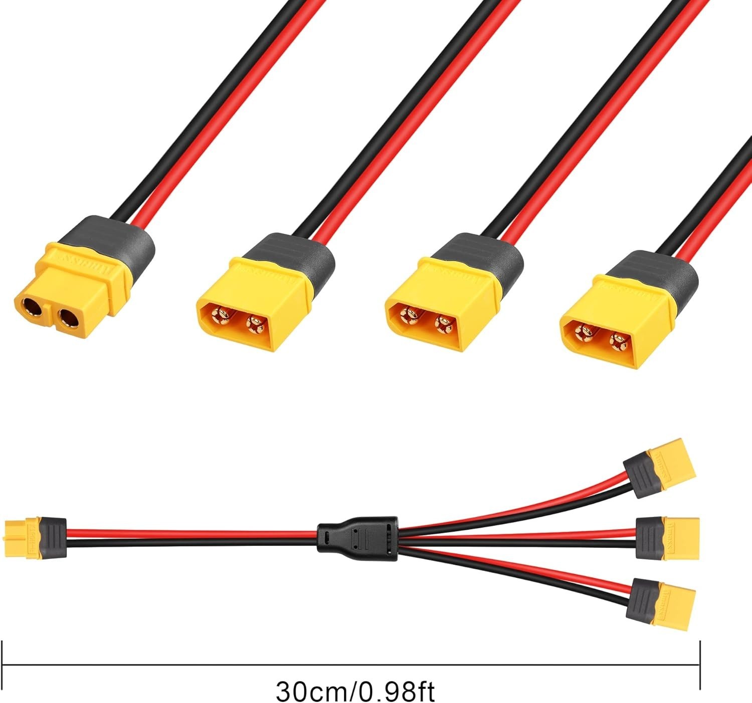 XT60 Splitter Extension Cable 1 Female to 3 Male Connector Adapter,12AWG XT60 Po