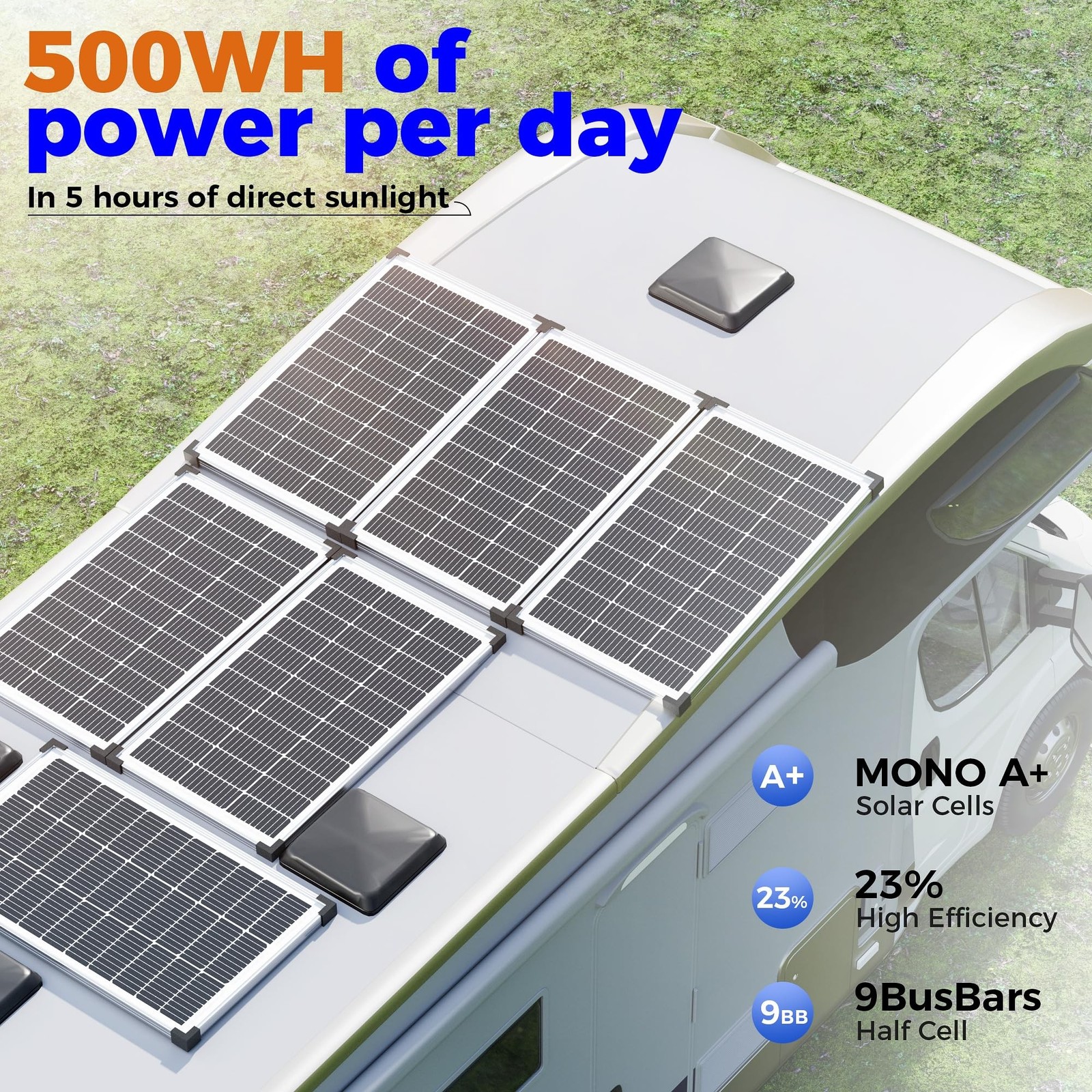 100W 12V Solar Panel, High Efficiency 9BB Cell Monocrystalline Solar Panels I…