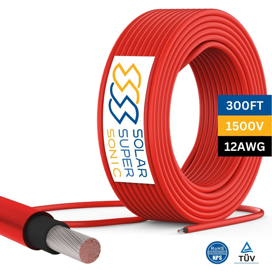 1500V PV Wire – TUV Certified Solar Cable – 8/10/12 AWG – Black/Red – 100/300 FT