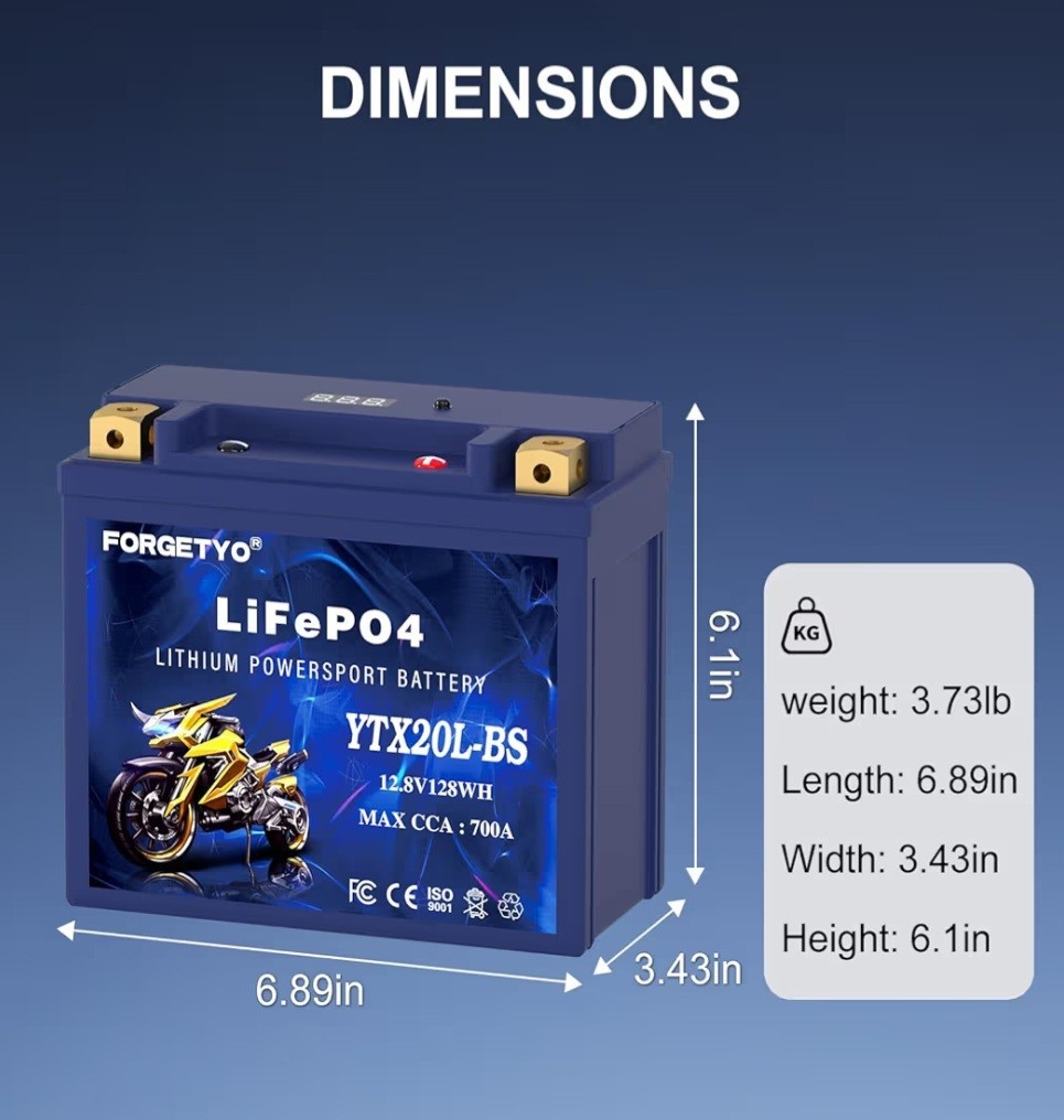 YTX20L-BS Motorcycle 10AH Lithium Battery Blue LiFePO4 700A ATV Jet Ski 10AH