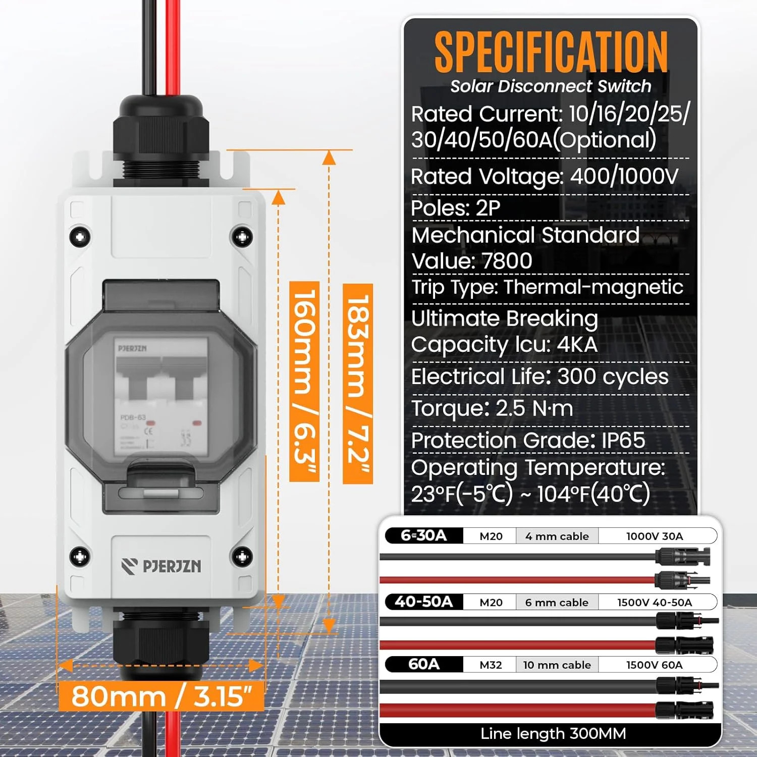 Solar Panel Disconnect Switch 10-60A 1000V Solar Disconnect Switch Outdoor PV Is