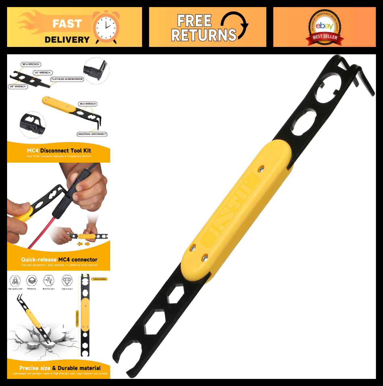 Universal MC4 Disconnect Tool – 6-in-1 Metal Wrench for Solar Connector Assembly